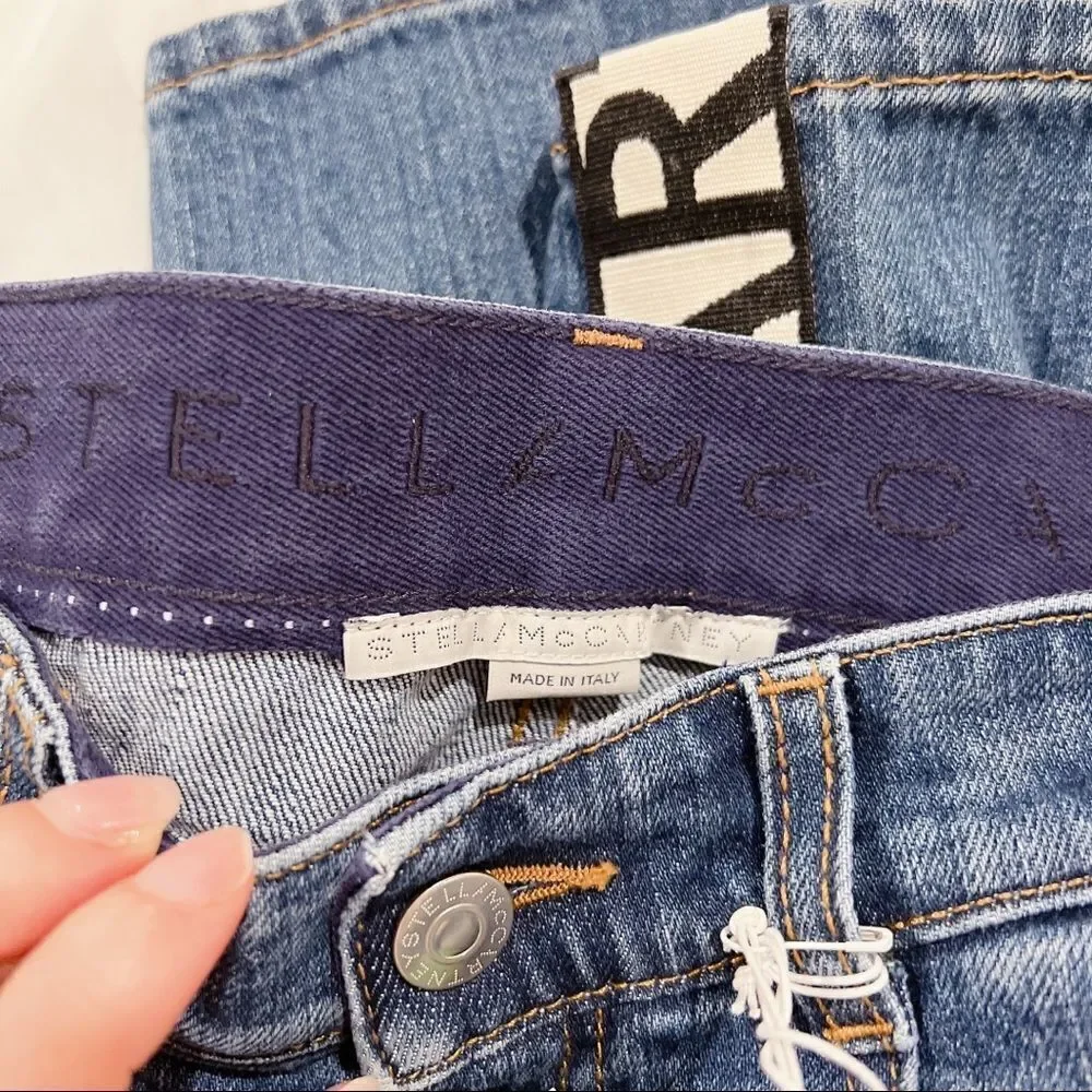 Stella McCartney Womens Dark Stone Logo Jeans - Sky Blue Size 24